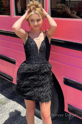 Pink Sequins Tight Homecoming Dress with Feathers